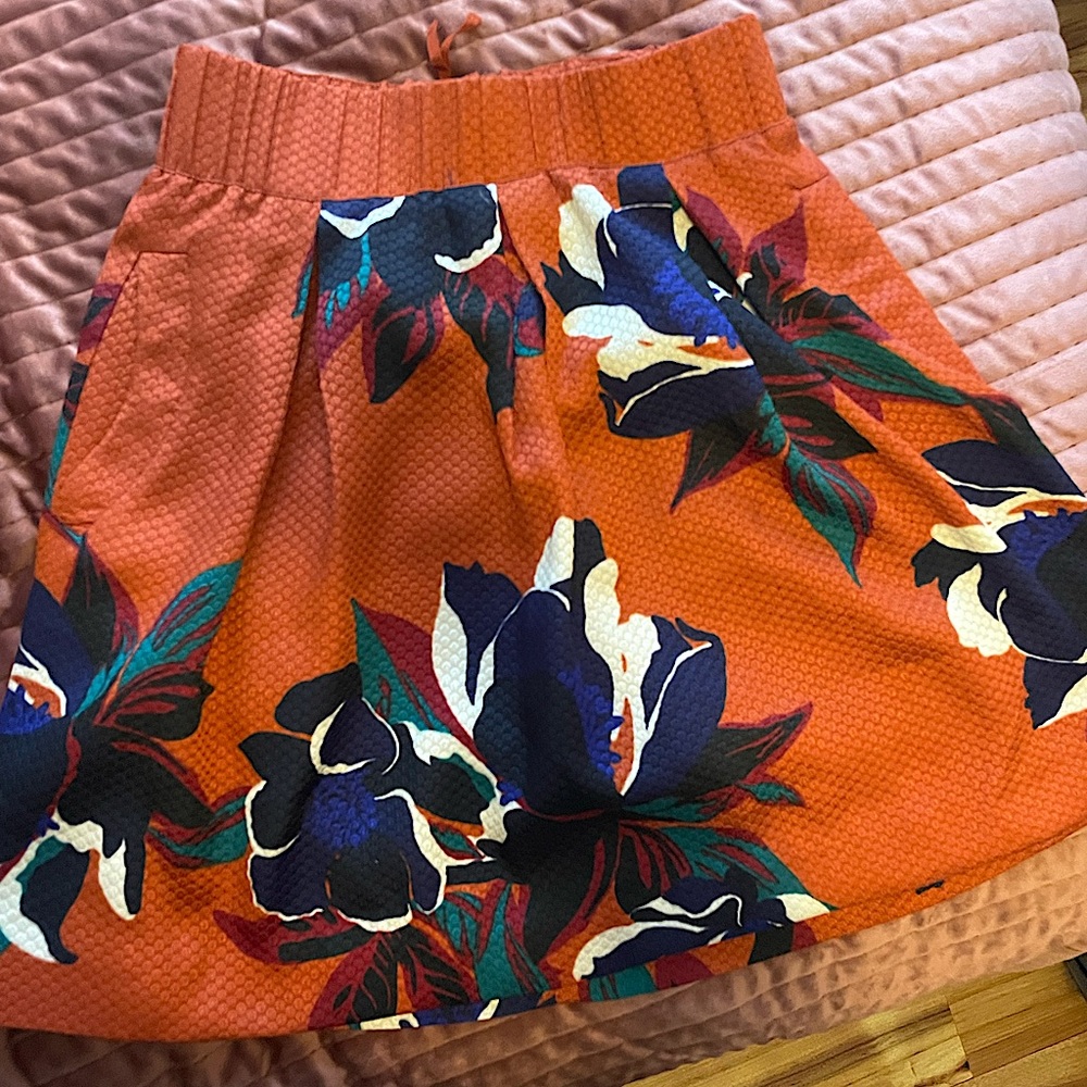 Anthropologie Maeve Floral A-line Textured Burnt Orange Skirt - US 0